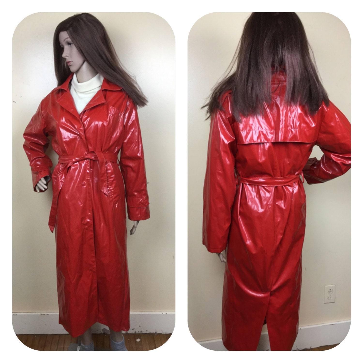 Pvc Jacket Vtge Raincoat Pvc Vinyl Shiny Jacket Slicker 1980s 80s Coat