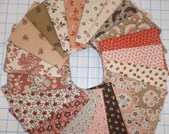 20 Civil War Pink and Brown Reproduction Quilt Fabric Fat Quarter Bundle Free Ship