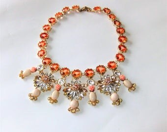 Statement necklace orange apricot salmon nude necklace necklace rhinestone