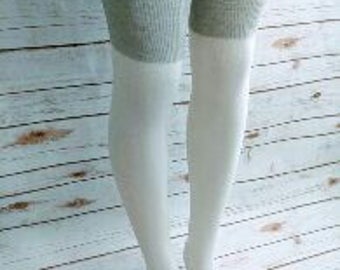 White and Gray Thigh High Socks