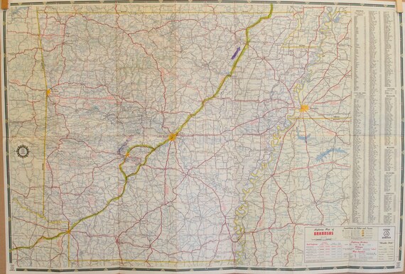 Vintage highway map of Arkansas Map 1950s / wall decor