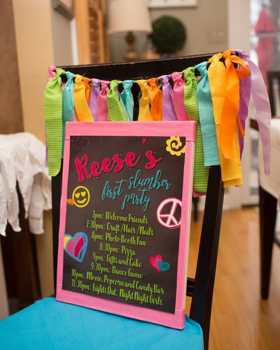 SLUMBER PARTY SCHEDULE, Girl Sleepover Itinerary, Neon, Printed Sign ...