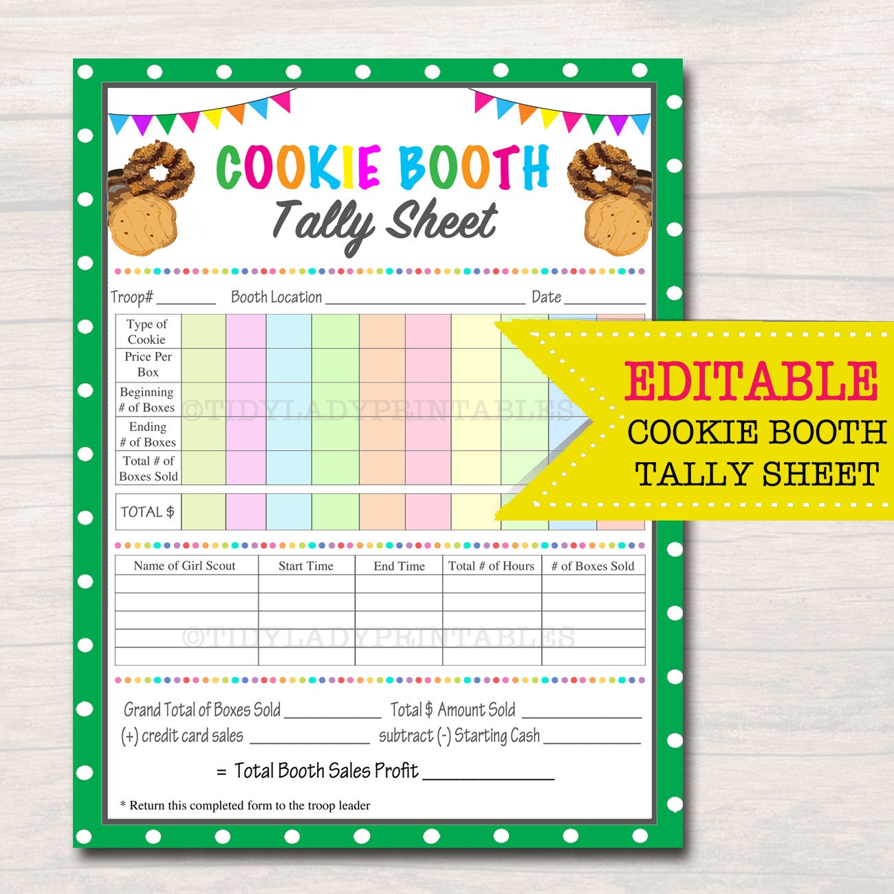 Printable Cookie Booth Tally Sheet Printable World Holiday