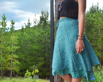 Two Skirts In One, Silk Wrap Skirt, Reversible Skirt, Handmade Midi Skirt, Indian Ethnic Wrap, Free Size Wrap, Long Skirt