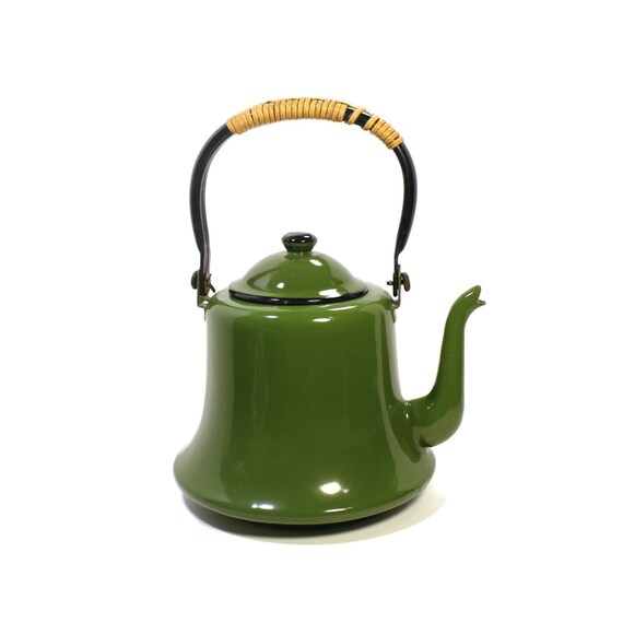 Vintage Green Enamel Tea Kettle Country Teapot Farmhouse