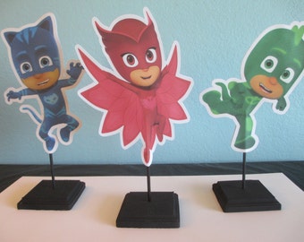 PJ masks centerpiece toppers-Set of (3) pj party decoration,pj masks,pj centerpiece,pj birthday,pj masks party,catboy,gekko,owlette,pj theme