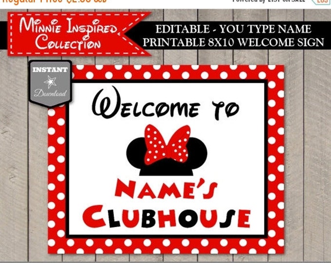 SALE INSTANT DOWNLOAD Editable Red Girl Mouse Printable 8x10 Welcome Sign / You Type Name / Red Girl Mouse Collection / Item #1918