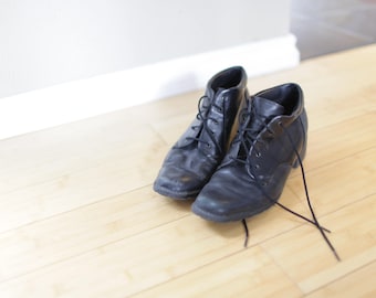 vintage black leather oxfords ankle boots lace up womens 9 1/2