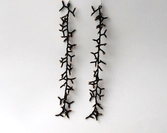 Super Long Earrings. Black Gold Earrings. Beaded Earrings. Dangle Earrings. Beadwork.