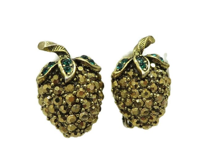 Vintage Weiss Earrings Signed Weiss Clip-on Earrings Strawberry Rhinestone Earrings