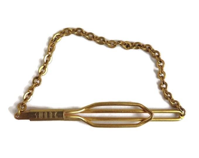 Swank Tie Bar with Pendant Chain, Vintage Gold Tone Tie Clasp