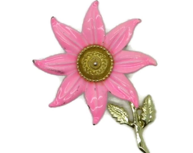 Hot Pink Enamel Flower Brooch Vintage Estate Costume Jewelry Floral Pin