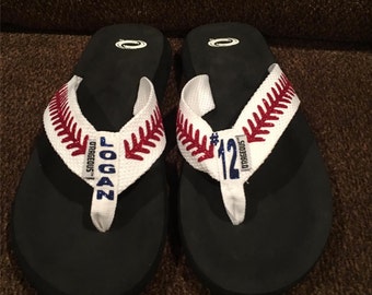 Baseball Flip Flops, Baseball, baseball sandals, personalized free, baseball mom, flip flops, sandals, glitter sandals.
