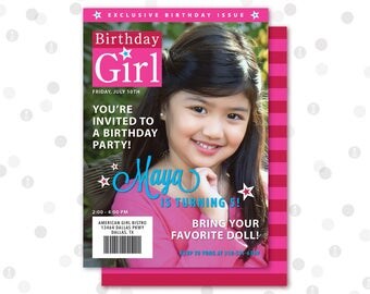 CUSTOM - 5x7 Photo Invitation - American Doll Birthday Party Collection by InkoHaus - Magazine Cover - Free Backer Design - PRINTABLE