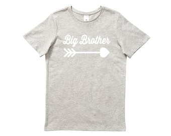 Big Brother T-Shirt With Arrow Design, Short Sleeve Grey Cotton Shirt For Boys, Pregnancy Announcement, Sibling Gift, Australian Owned