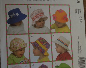 McCalls M5118, sizes 18" to 20" , UNCUT sewing pattern, craft supplies, childrens, toddlers, infants hats