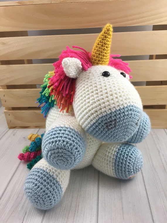 Fluffy Blue Rainbow Unicorn Stuffed Animal Unicorn Plush