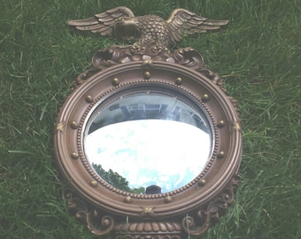vtg eagle convex mirror Syroco brown plastic kitchen wall hanging classic Federal USA made Syracuse NY 4410