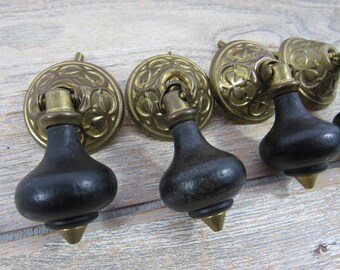 Antique Eastlake Ebony Teardrop Drawer Pull Wood Brass Drawer Pulls Furniture Hardware Victorian Style DIY
