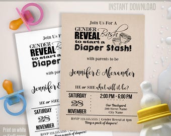Gender Reveal Diaper Party invitation Printable invitation Gender Reveal Diaper Party invitation Printable invitation