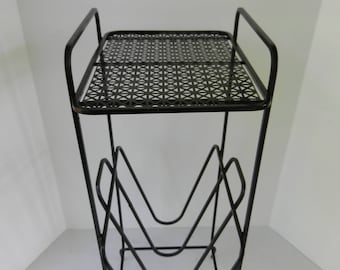 Black Mid Century Metal Record Stand, Rack, Phone Stand, Vinyl Record Holder, Book Rack, Vinyl Record Storage, Decor, Storage