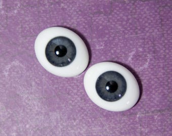 Doll Dark Eyes 22mm Glass Light Oval Gray Grey Reborn or Silicone Baby