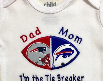 Personalized House Divided Baby Football Bodysuit, Shirt, Burp Cloth or Bib - New England Patriots Buffalo Bills - You Choose ANY TEAMS -