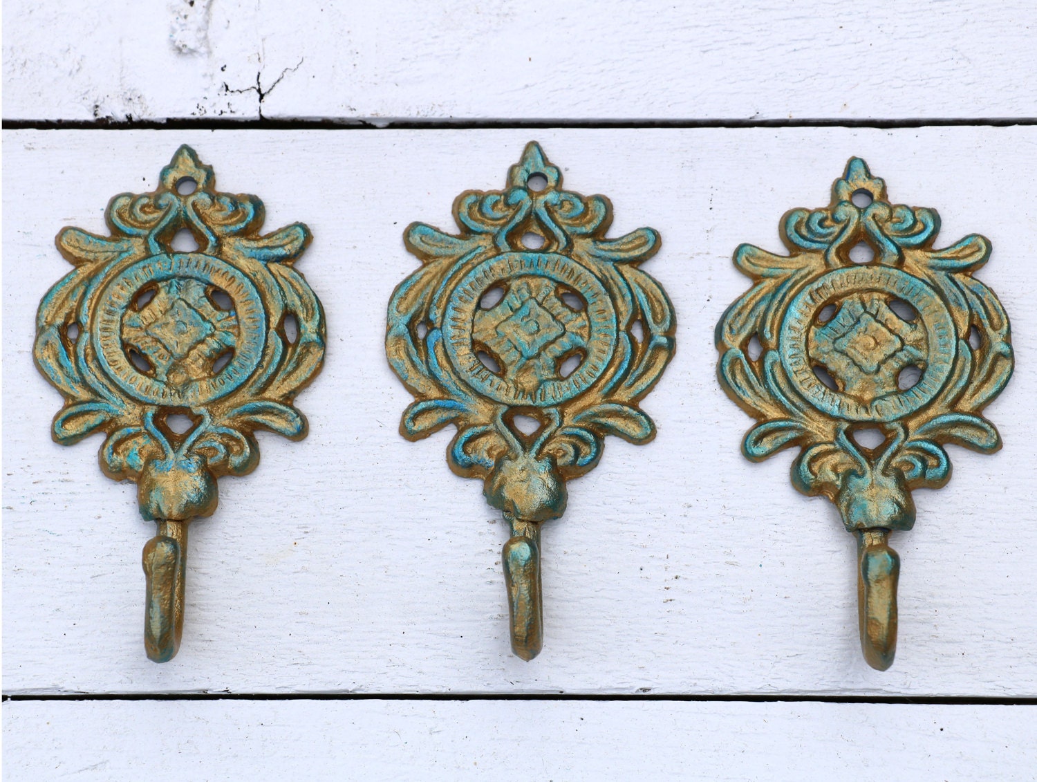 Decorative Wall Hooks Teal / Gold Small Towel Hooks Key Hook