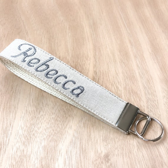 Personalized Wristlet Keychain Monogrammed Linen Fabric
