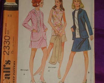 70s Vintage Cardigan Jacket w Shaped Front A Line Skirt 2 Vws n Sleeveless Blouse COMPLETE McCalls Pattern 2330 Bust 36 Inch 92 Metric EASY