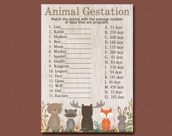Woodland Baby Shower Game, Animal Gestation Game, Printable, Woodland Baby Shower Game, Animal Pregnancy Game, INSTANT DOWNLOAD 016