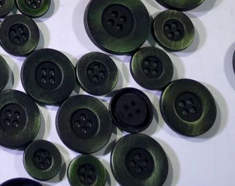 Green Brass Patina Metal Button, 4 Hole Button, Metal Button, Brushed Round button, 1 1/8", 7/8" and 5/8" Buttons, Green Brushed Finish