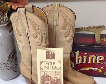 Vintage Frye Stacked Heel Boots/Frye Raindrop Inlay Cowboy Boots 7.5