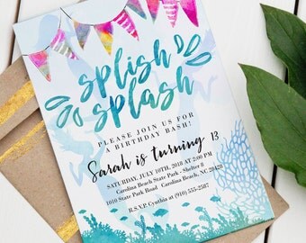 Mermaid Pool Party Invitation | Custom Birthday Invite | Editable Birthday Invitation | Pool Party | Beach Birthday | Instant Download