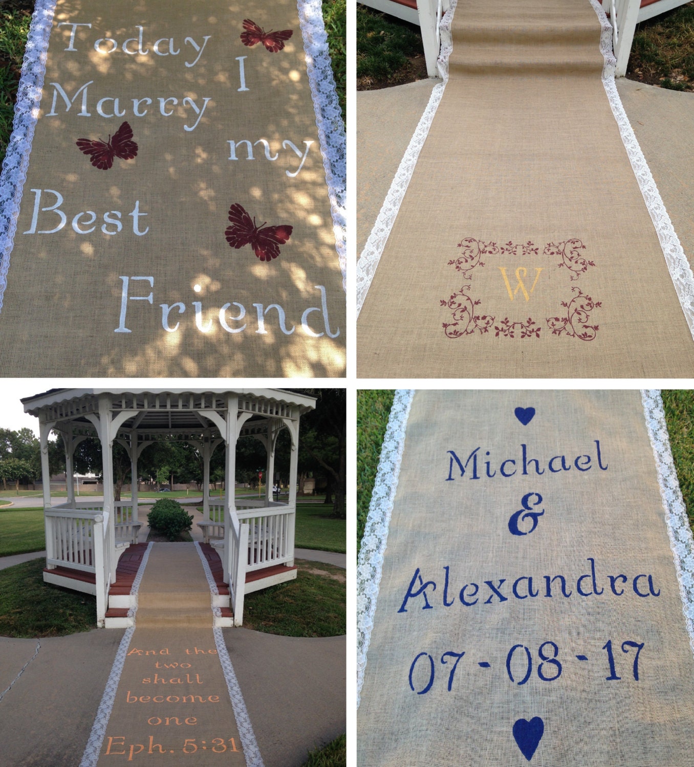 MONOGRAMMED Rustic Burlap and Lace Aisle Runners FREE