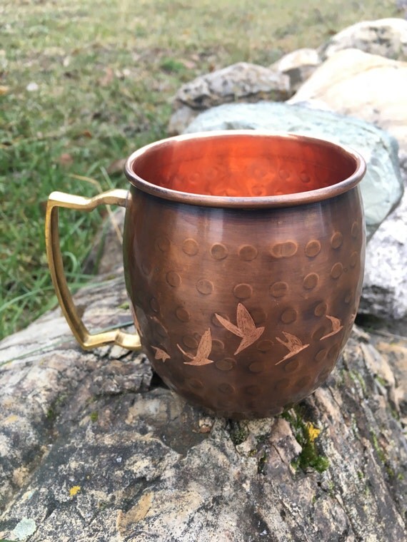 Birds in Flight Circling Moscow Mule Mug / Hand Etched
