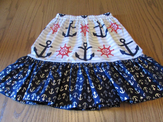 Nautical skirt/Red, white, and blue girls skirt/toddler skirt/anchor skirt/navy blue and red skirt/cotton skirt/ruffle skirt/girls skirt
