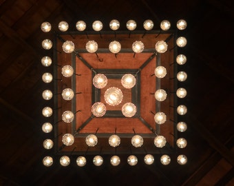 Rustic Industrial Chandelier - Steel and Barn Wood Tiered Chandelier w/Bulbs #L1153