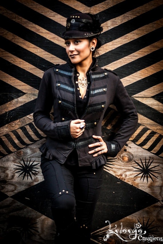 Womens Jacket - Large, Black, White, Sweater,Hoodie, Steampunk, Festival Clothing, Marching Band, Burning Man, Comfort, Gift for her, M4 by KelseysCreationsShop steampunk buy now online
