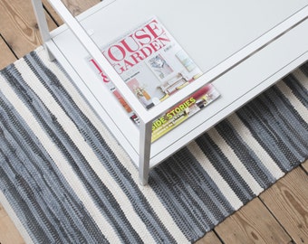 Grey and white stripe Swedish rag rug