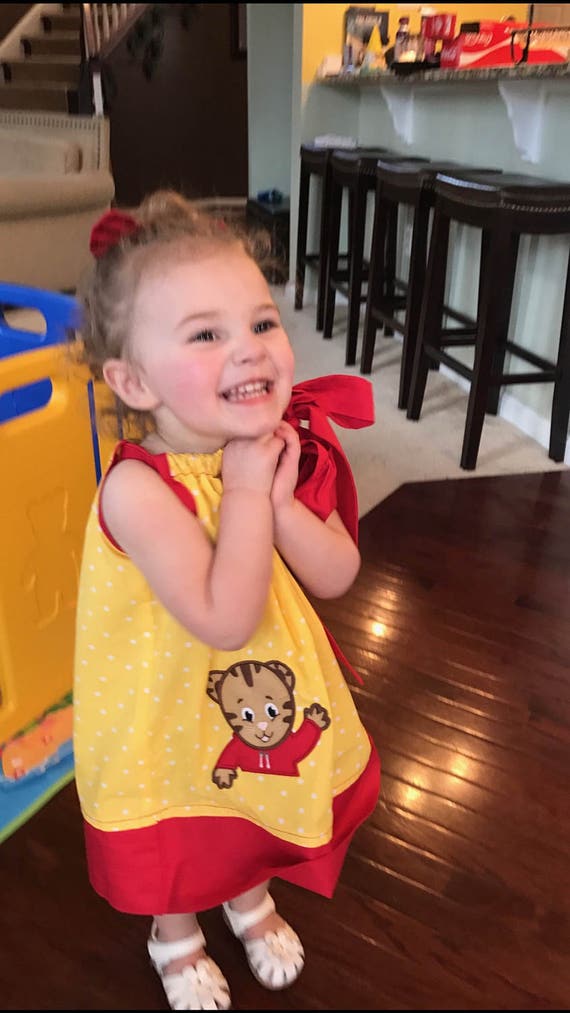 Custom Made Pillowcase Dress Yellow w/ white bebe dot With