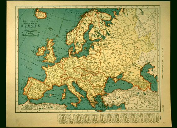 Europe Map Europe Vintage Mediterranean 1930s Original 1935