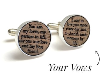 5 Year Anniversary / Custom Wood Cufflinks / 5th Anniversary Gift for Him / Wood Anniversary / Your wedding vows engraved in Walnut Wood