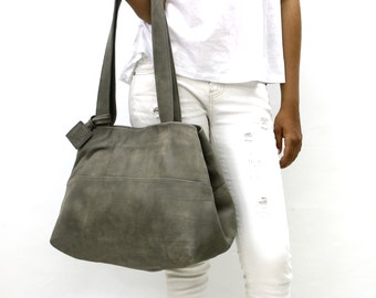 Sale!!! Tote leather bag, brown Leather bag, Tote, Leather bag, Handmade tote, bag for women, grey Leather and shoulder tote