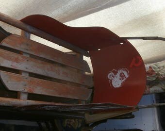 Vintage 1950s Christmas sleigh Santa reindeer stenciling wooden sled with sides and handle child's size display Fantastic