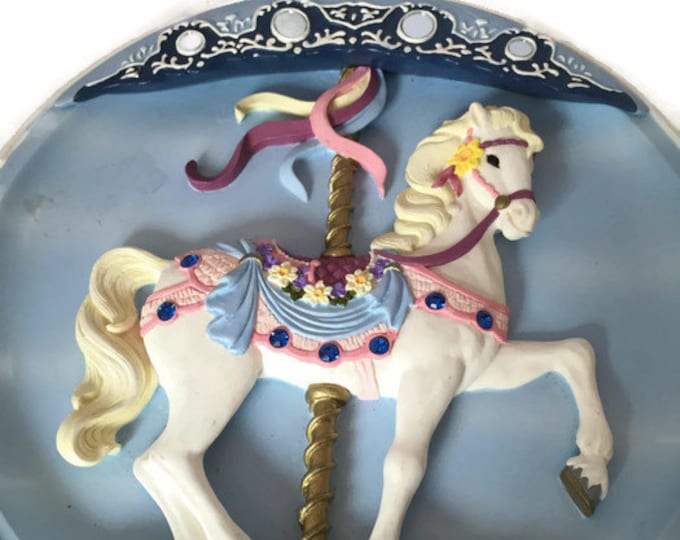 Vintage Musical Carousel Horse | Collectible Wall Decor | Handpainted | Inlaid Austrian Crystals & Mirrors