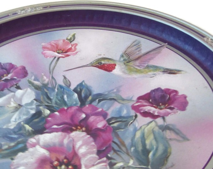 Pretty Hummingbird Tin Tray / Giftco Serving Platter / Farmhouse Country Decor / Hummingbird Decor