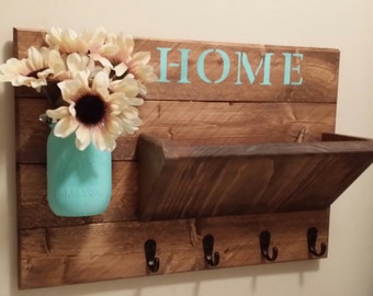 Key Holder , Rustic Home Decor, Key Rack  ,Home Sign,  Mail Holder, Mail Organizer,  Home sign,House warming, Hostess gift