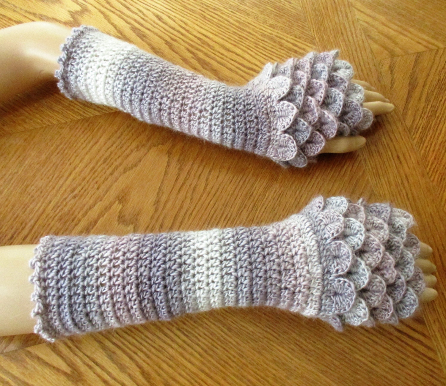 Crocheted Dragon Scale Fingerless Gloves Wrist Warmers