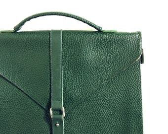 Cartable en Cuir Paquetage Vert 1970 - Sac à Main / Serviette en Cuir pour Femme - Sacoche pour Ordinateur Portable - Porte Documents Rétro
